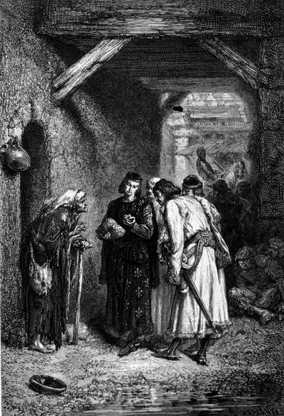 Kong Ludvig IX eller Saint Louis (1214 - 1270) undersøger fattiges brød og finder ud af, at det er tørt. af Unknown artist