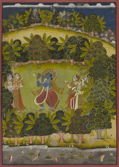 Krishna fløjter for gopierne af Unknown artist