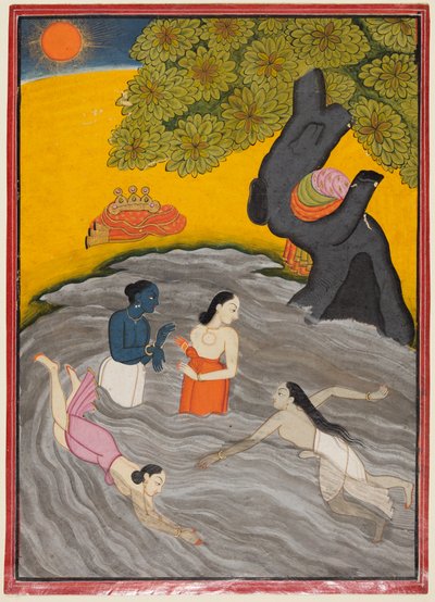 Krishna leger med gopierne i Yamuna af Unknown artist
