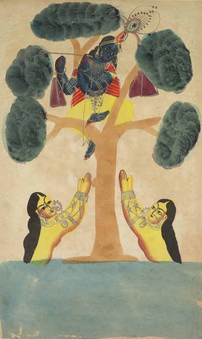 Krishna stjæler cowgirlernes tøj (Gopis) (recto) af Unknown artist