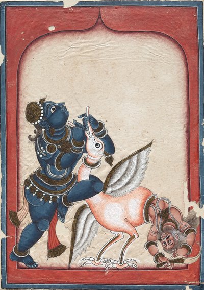Krishna besejrer Crane-Demon Bakasura af Unknown artist