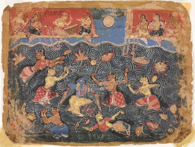Krishna dyrker sport med gopierne i Jumna-floden, fra en Bhagavata Purana af Unknown artist
