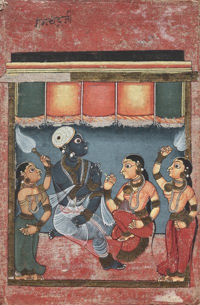 Krishna med Radha og to ledsagere (recto) af Unknown artist