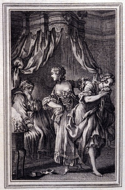 La Chageure des trois commerces- i ""Fortællinger og noveller på vers"" af Jean La Fontaine. 1762. af Unknown artist