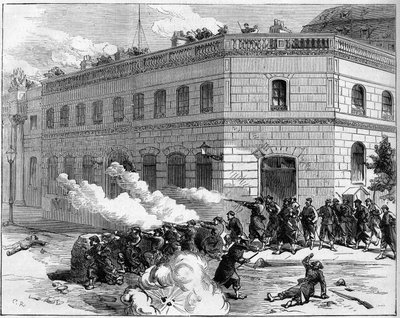 La Commune de Paris i 1871. Forsvar af Elysee-paladset ved Federes (Communards). af Unknown artist