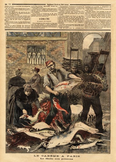 Fiskemarkedet i Paris. Indgravering i "" Le petit journal""" 4/03/1893. Samling af Selva. af Unknown artist