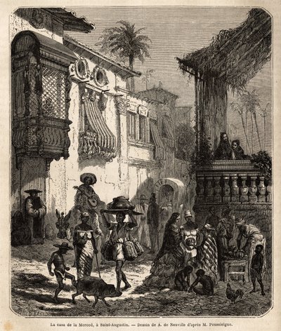 La casa de la Merced (nu Mercy Street) i Saint Augustine, den ældste by i USA (USA), grundlagt af spanierne i 1565; hovedgaden i byen, lille og folkerig, med forskellige dyr og en enestående blanding af forskellige amerikanske t. af Unknown artist