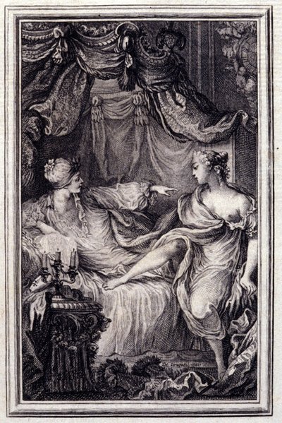 Den kærlige kurtisane- i ""Fortællinger og noveller på vers"" af Jean La Fontaine. 1762. af Unknown artist