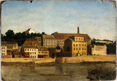 La raffinerie et le jardin Delessert, à Passy, vus de la rive gauche, ca. 1820 (olie på papir, karton) af Unknown artist