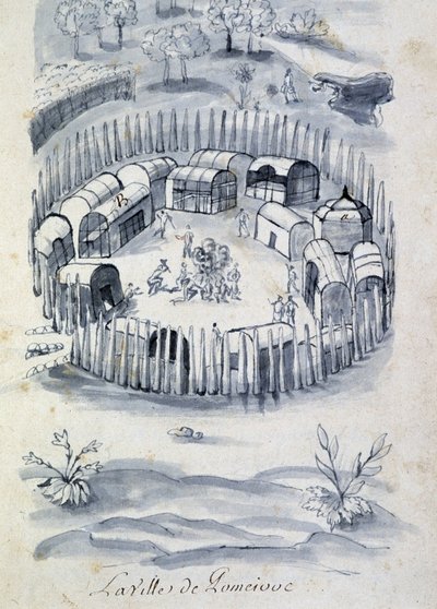 Byen Pomeivue (kolonilejr i Canada) - i "" Dialog eller interview af en franskmand med en vild" af Unknown artist