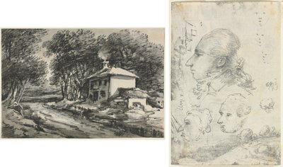 Landskab med Sommerhus (recto); Studier af hoveder (verso) af Unknown artist
