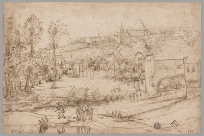 Landskab med Flod og Mølle af Unknown artist