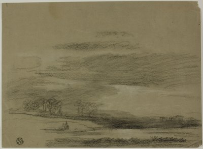 Landskab med sol, der bryder gennem skyer af Unknown artist