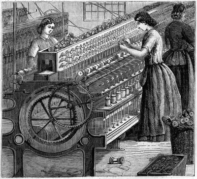 Store engelske industrier: Walter Evans bomuldsspinding i England i 1863. Trådens snoning. af Unknown artist