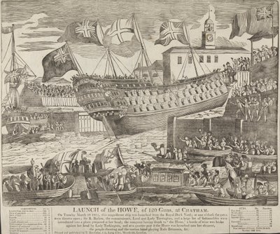 Lancering af Howe, med 120 kanoner, ved Chatham af Unknown artist