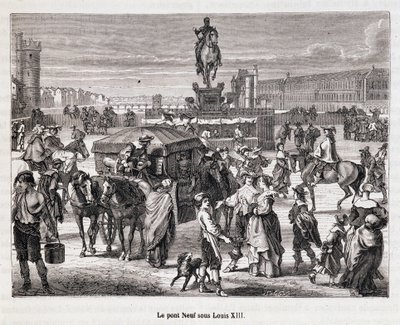 Le Pont Neuf under Ludvig XIII - Indgravering af det 19. århundrede af Unknown artist