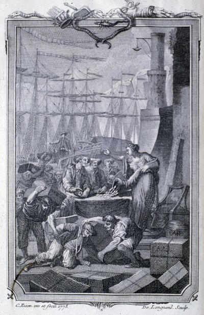 Handel med kolonierne (inklusive kaffe) - i ""Filosofi og politik for europæiske virksomheder og handel med de to Indien"" af G.T. Raynal, red. Pellet, Genève af Unknown artist