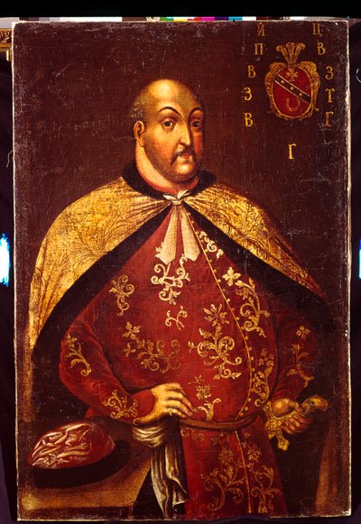 Zaporozhian kosak Ataman Vasily Grigorievich Gamaleya. Anonymt maleri, olie på træ, omkring 1760. Ukrainsk kunst, parsuna af Unknown artist