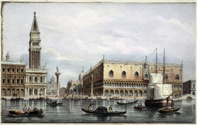 Le mole vu du canal - i "Album med de vigtigste udsigter over Venedig"", ill. af Marco Moro, red. Gio Brizeghel, v.1840 af Unknown artist