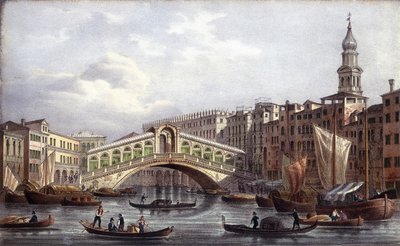 Le pont Rialto - i "" Album med de vigtigste udsigter over Venedig", ill. af Marco Moro, red. Gio Brizeghel, v.1840 af Unknown artist