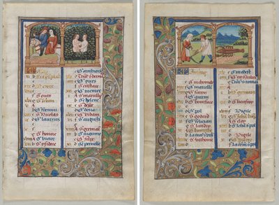 Blad fra en timebog: Kalenderside for maj (recto) og kalenderside for juni (verso) (2 af 3 udskårne blade) af Unknown artist