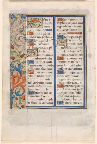 Blad fra en bog med timer: tekst med illustreret grænse (verso) af Unknown artist