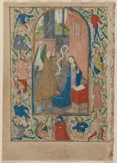 Blad fra en timebog: Bebudelsen (recto) af Unknown artist