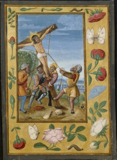 Blad fra en timebog: Korsets rejsning af Unknown artist