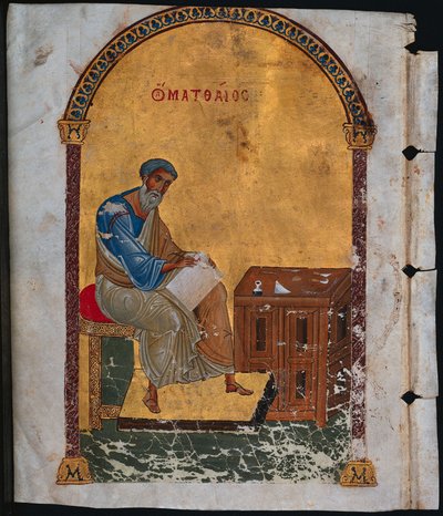 Blad fra en Lectionary med St. Matthew af Unknown artist