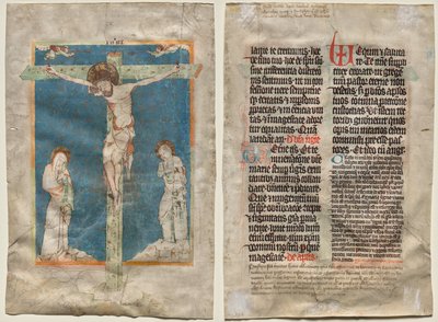 Blad fra et missal: Korsfæstelsen (recto) og tekst (verso) af Unknown artist