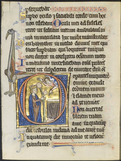 Blad fra en Psalter: Indledende D: David i bøn foran et alter og Kristus i en sky (2 af 2 udskårne blade) af Unknown artist
