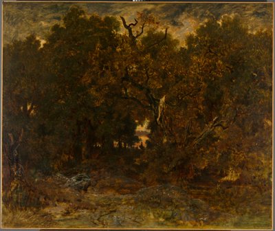 Forlader skoven, Fontainebleau: Solnedgang af Unknown artist