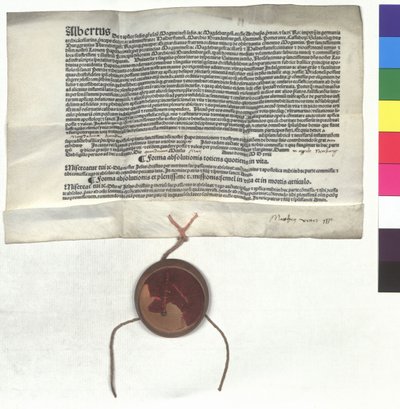 Afladsbrev fra Albert af Brandenburg (1490-1545), ærkebiskop af Mainz, på bemyndigelse fra pave Leo X (John de Medici) af Unknown artist