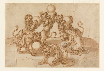 Løver jonglerer med Medici-bolde af Unknown artist