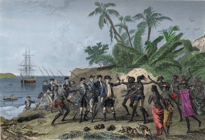 Louis Antoine (Louis-Antoine) af Bougainville, fransk navigatør (1729-1811), henvender sig til markisernes øer i Tahiti, 6. april af Unknown artist