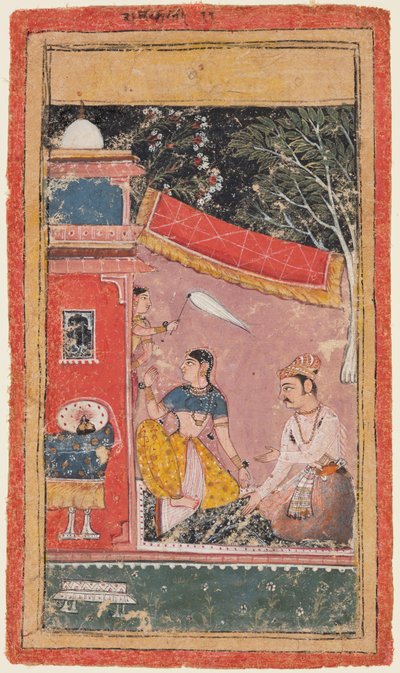 Lovers on that Terrace: Ramakali Ragini fra Hinda, fra den Bandi Ragamala af Unknown artist