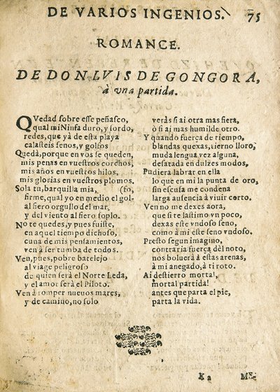 Luis de GOGOORA Y ARGOTE, "Romance a una partida" (tryk) af Unknown artist