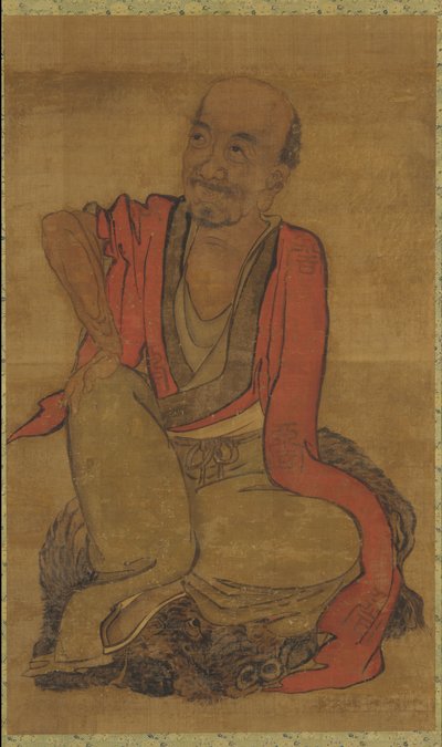 Luohan på et vandbøffelskind af Unknown artist