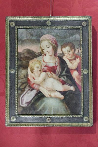 Madonna med barn og Johannes Døberen af Unknown artist