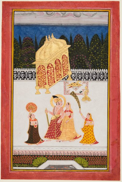 Maharana Ari Singh II af Mewar (r. 1761-73) med sin gemalinde på en terrasse af Unknown artist