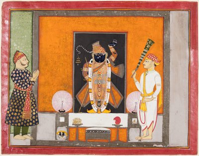 Maharao Ram Singh II fra Kota (r. 1828–66) tilbeder Brij Nathji som brudgommen af Unknown artist