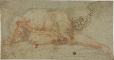 Mand liggende, arm over hovedet af Unknown artist