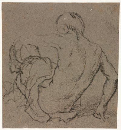 Mand siddende på jorden, set bagfra (recto) af Unknown artist