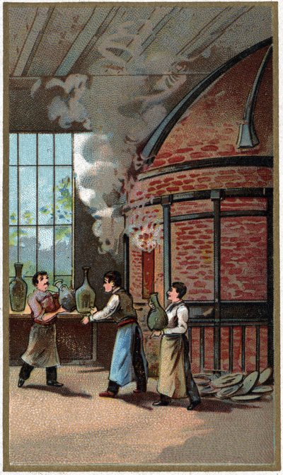 Fremstilling af porcelæn: madlavning. Kromolitografi fra slutningen af det 19. århundrede af Unknown artist