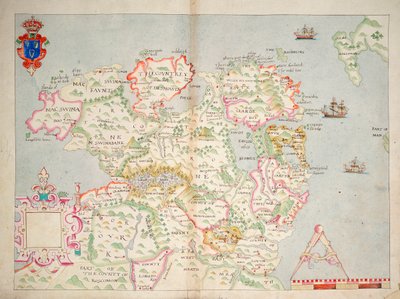 Kort over det nordlige Irland, ca. 1600 (lagt på linned) af Unknown artist