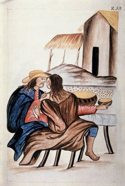 Ægteskabsordning mellem indianere, fra bogen "Trujillo del Peru" eller "Códice Martínez Compañón", af Baltazar Martinez Compañón y Bujanda, biskop af Trujillo (1782-1785) af Unknown artist
