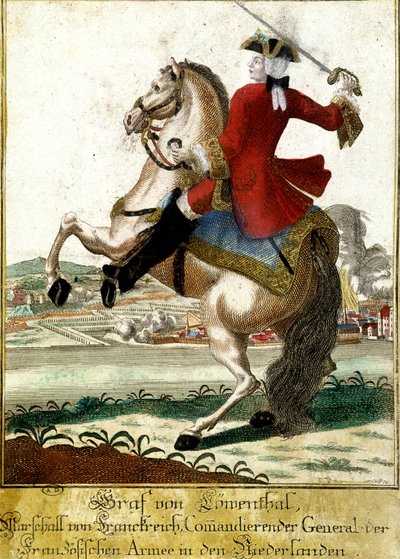 Marskal Loewendahl (1700-1755) ved slaget ved Fontenoy, Belgien af Unknown artist