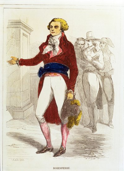 Maximilien Robespierre, håndkoloreret radering (håndkoloreret radering) af Unknown artist