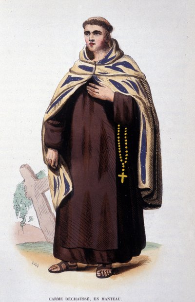 Medlem af Carmelordenen løs (Orden of Our Lady of Mount Carmel). Indgravering af det 19. århundrede af Unknown artist