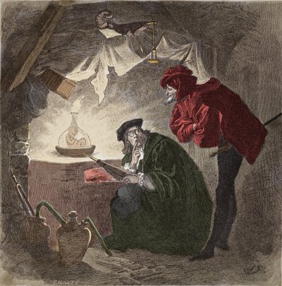 Mephistopheles (Mephisto) a Faust Illustration de "" Faust"" af Johann Wolfgang von Goethe (1749-1832) (Illustration til "" faust""" af Goethe) Gravering af Unknown artist